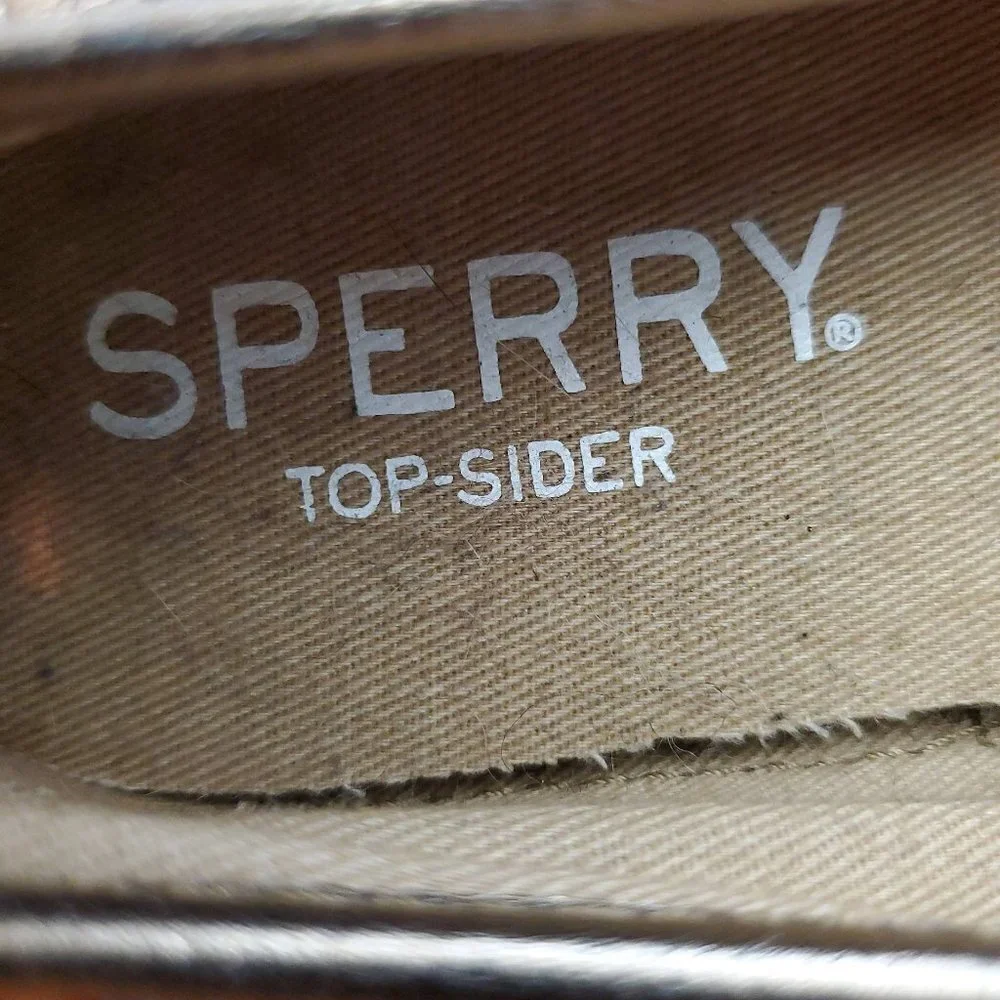 ❤️403 Sperry Seaside Perforated Platinum Metallic Gold Slip-On Sneaker